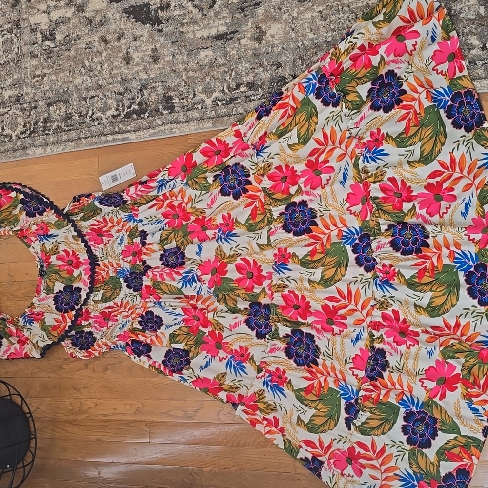 SAM AND JESS BRAND WOMEN'S PLUS PINK & BLUE FLORAL LONG DRESS SIZE 2X